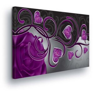Obraz na plátně - Fialové Květy ve Tvaru Srdce III 2 x 30x80 / 3 x 30x100 cm