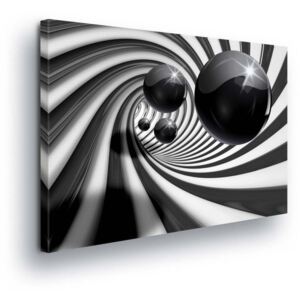 Obraz na plátně - Černé Koule v Pruhovaném Tunelu 80x80 cm
