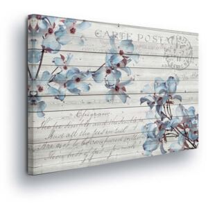 Obraz na plátně - Bílé Dřevo s Modrými Květinkami 60x40 cm