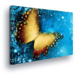 Obraz na plátně - Žlutý Motýl v Modrých Tónech 2 x 30x80 / 3 x 30x100 cm