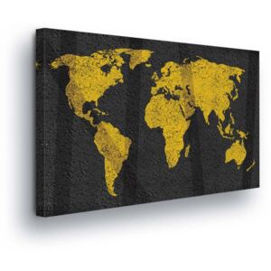 Obraz na plátně - Zlato-černá Mapa Světa 4 x 30x80 cm