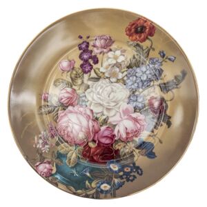 Hnědý dezertní talíř s květy Flower Sun - Ø20*2 cm