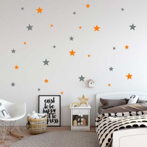 GLIX Dekorace hvězdy - samolepka na zeď Šedá a oranžová 2x 75x30 cm