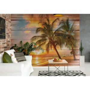Fototapeta GLIX - Rustic Tropical Beach Sunset + lepidlo ZDARMA Papírová tapeta - 254x184 cm