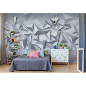 Fototapeta - 3D Modern Grey And White Triangles Design Papírová tapeta - 254x184 cm
