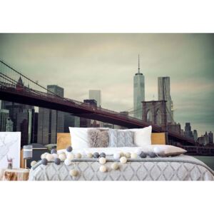 Fototapeta - Sepia New York City Skyline Brooklyn Bridge Papírová tapeta - 368x280 cm
