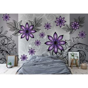 Fototapeta - Modern Floral Design With Swirls Purple II. Papírová tapeta - 184x254 cm