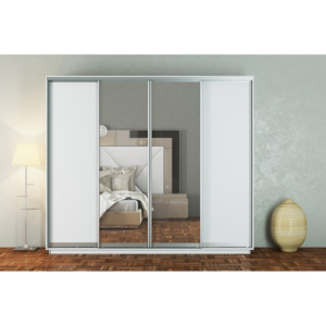 Šatní skříň 280 cm s posuvnými dveřmi se zrcadly v bílé matné barvě KN1108