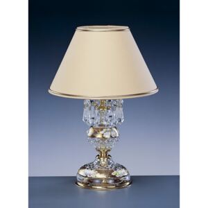 Zlatá křišťálová lampa na stůl s krémovým stínítkem - vysoký smalt na zlatém podkladu