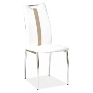Jídelní židle v bílé ekokůži s béžovým pruhem na opěradle TK2041-VÝPRODEJ