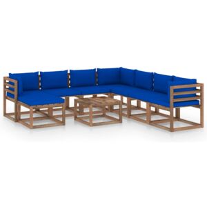 9dílná zahradní sedací souprava s poduškami modrá