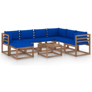 8dílná zahradní sedací souprava s poduškami modrá