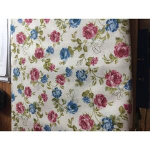 Běhoun - modré a růžové růžičky na režné, 35 cm x 120 cm