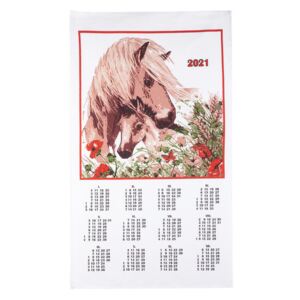 Olzatex Textilní kalendář utěrka KONĚ 2021, bílý, 40x70cm, bez hůlky