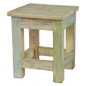 Stolička z antik teakového dřeva, "GOA" styl, bílá patina, 25x25x30cm