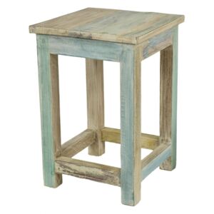Stolička z antik teakového dřeva, "GOA" styl, bílá patina, 30x30x45cm