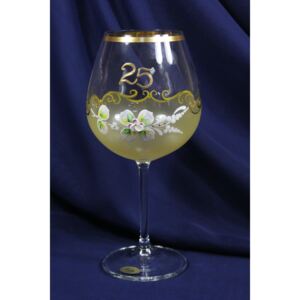 Výroční sklenice na VÍNO k 25.narozeninám - žlutá (650 ml)