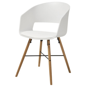 Jídelní plastová židle v bílé barvě s měkkým sedákem s dřevěnou podnoží SET 2 ks DO166