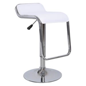 Barová židle v bílé ekokůži s nápaditým řešením opěrky nohou TK227