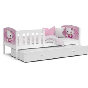 Dětská postel s přistýlkou TAMI R2 - 190x80 cm - bíla/kočička