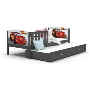 Dětská postel s přistýlkou TAMI R2 - 200x90 cm - BLESK MCQUEEN - šedá