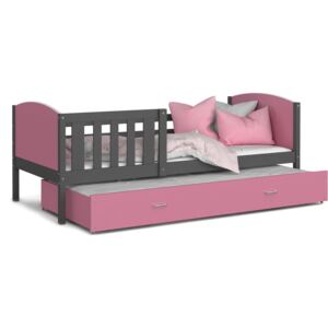 Dětská postel s přistýlkou TAMI R2 - 190x80 cm - růžovo-šedá