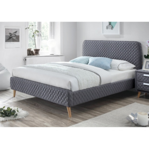 Manželská postel 180x200 cm čalouněná látkou v tmavě šedé barvě s roštem KN932