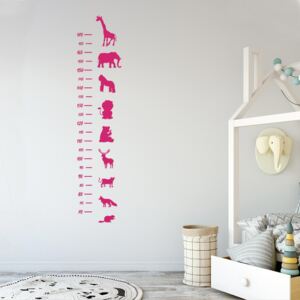GLIX Dětský metr - Zvířata 1 - samolepka na zeď Růžová 25x120 cm