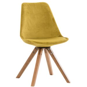DMQ Žlutá sametová jídelní židle Taylor s ořechovou podnoží