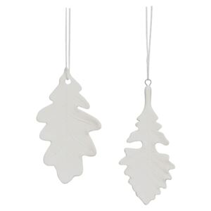 Hübsch Sada dvou bílých porcelánových vánočních ozdob Leaf
