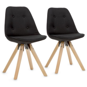 OneConcept Iseo židle, 2-dílná sada, polstrovaná PP-konstrukce sedáku, březové dřevo, černá barva