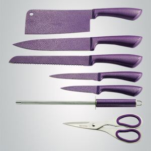 Sada 5 nožů + ocílka + nůžky ve stojanu Royalty Line RL-KSS8 - fialová | ocelové nože | ocelový nůž