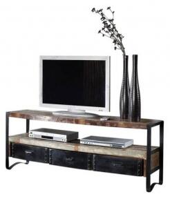 INDUSTRY TV stolek 145x60 cm, litina a staré dřevo