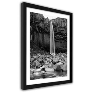 CARO Obraz v rámu - Waterfall Among Rocks 30x40 cm Černá