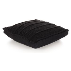Čtvercový pletený bavlněný polštář na podlahu - černý | 60x60 cm
