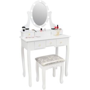 JUMON Toaletní stolek, zrcadlo, taboret LED osvětlení 5 šuplíků 2785