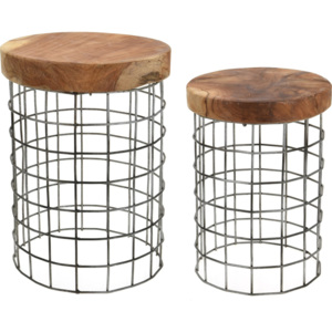 Mørtens Furniture Odkládací stolky kulaté, 30 cm, sada 2 ks, surové teakové dřevo, industriální design Barva: teak