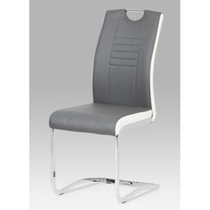Autronic Jídelní židle, chrom / koženka šedá s bílými boky DCL-406 GREY