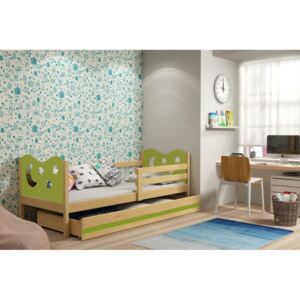 Dětská postel MIKO + ÚP + matrace + rošt ZDARMA, 90x200, borovice, zelená