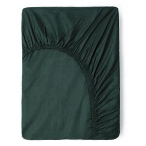 Tmavě zelené bavlněné elastické prostěradlo Good Morning, 140 x 200 cm