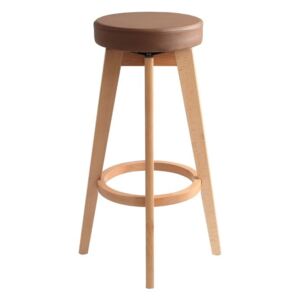 Nordic Design Přírodní dřevěná barová židle SARAH s hnědým čalouněným sedákem