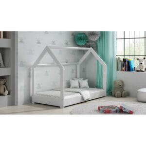 Dětská postel House 80x160 cm D1 + rošt, moření bílá, s matrací