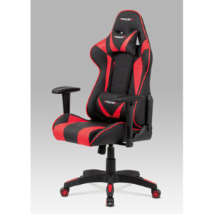 Autronic Kancelářská židle houpací mech., černá + červená koženka, plast. kříž KA-F03 RED