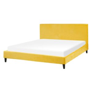 Čalouněná sametová postel žlutá 160 x 200 cm FITOU