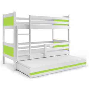Patrová postel BALI 3 + matrace + rošt ZDARMA, 190 x 80, bílý, zelený