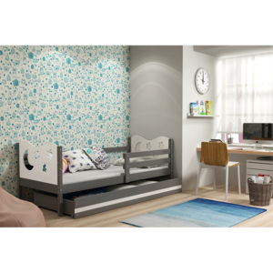 Dětská postel KAMIL + matrace + rošt ZDARMA, 90x200, grafit, bílá