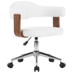 Otočná kancelářská židle bílá ohýbané dřevo a umělá kůže