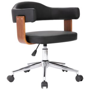Otočná kancelářská židle černá ohýbané dřevo a umělá kůže