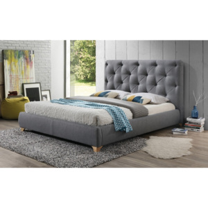 Manželská postel 160x200 cm čalouněná látkou v šedé barvě s roštem KN920