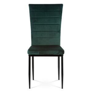 Jídelní židle, zelená látka samet, kov černý mat